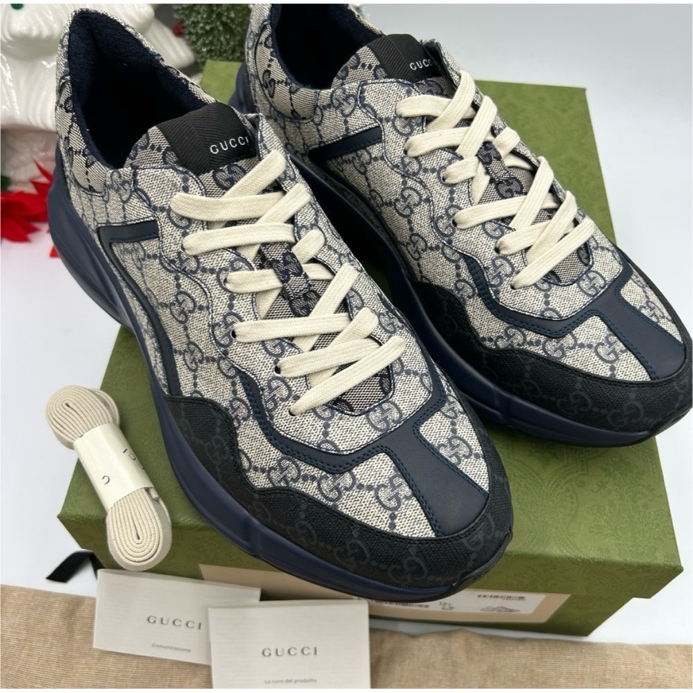 Gucci men's Rython GG Supreme monogram trainers size 12.5 made in Italy - Picture 2 of 6